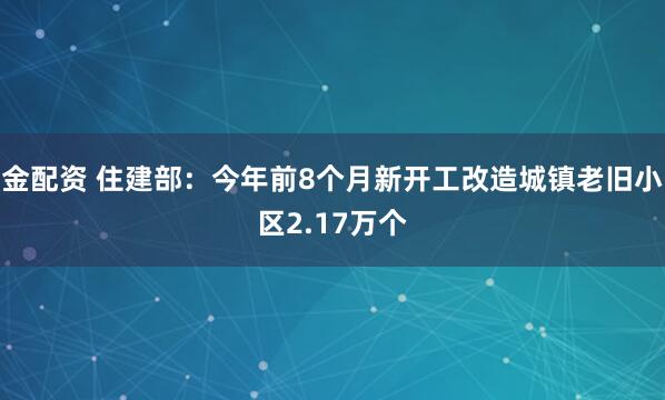 金配资 住建部：今年前8个月新开工改造城镇老旧小区2.17万个