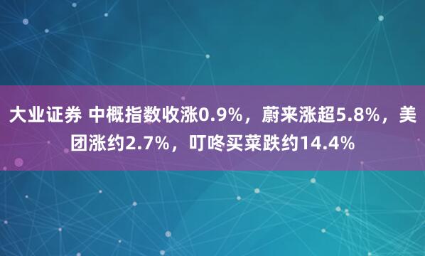 大业证券 中概指数收涨0.9%，蔚来涨超5.8%，美团涨约2.7%，叮咚买菜跌约14.4%